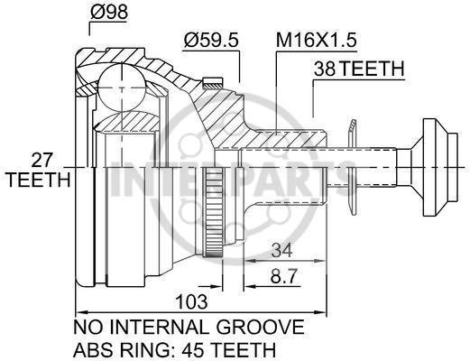 granāta OJ-1739 151174 22591 Audi 80,90 88-96 Coupe Cabrio 92-00 A6 95-97 abs45 38/59.5/27