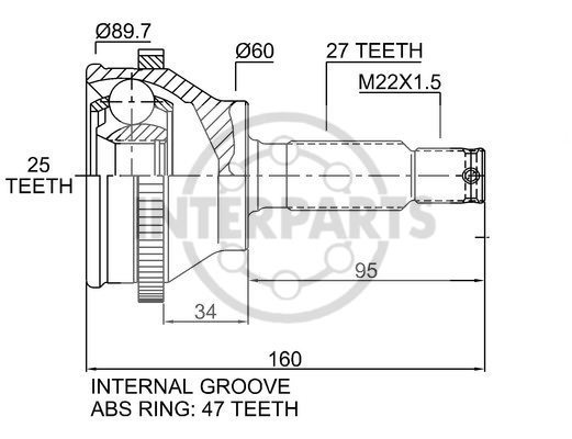 Granāta OJ-0632 151617 GI-H02 Hyundai Sonata 98-04; SantaFe01->;Trajet 00-> abs47 27/60/25