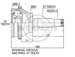 Granāta OJ-0632 151617 GI-H02 Hyundai Sonata 98-04; SantaFe01->;Trajet 00-> abs47 27/60/25