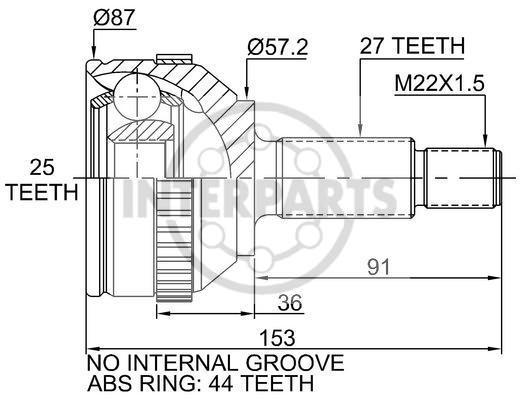 granāta OJ-1629 151200 20979 Ford Mondeo 93-00 abs44 27/57.2/25