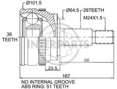 Granāta G1R013PC  OJ-1494 151453 Renault Master 98-- Opel Movano 00-- abs51 28/64.5/36