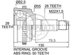 Granāta OJ-0859 151301 ar rievu Honda Civic 1.6 95-01; HR-V 1.6 99--> abs50 26/55/28