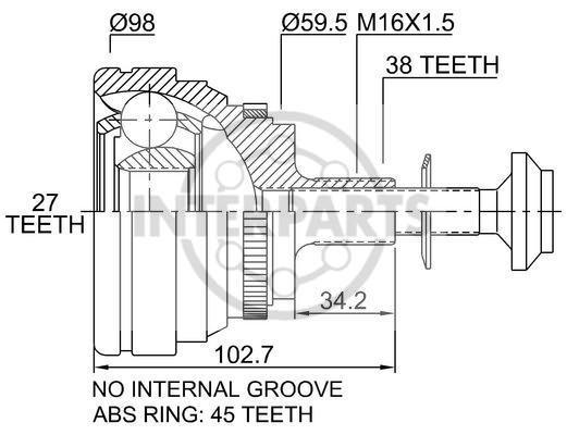 granāta OJ-1681 151174 22591 Audi 100 ,S4, Quatro 90-94 ; A6,S6, Quatro 94-97 abs45 38/59.5/27