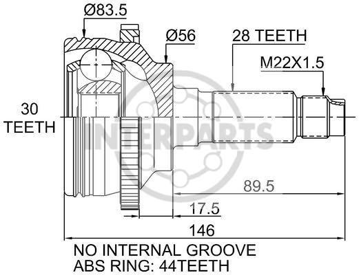 Granāta OJ-0453 151474 21199 Mazda 323 2.0d 98-04 ; 626 97-02 abs