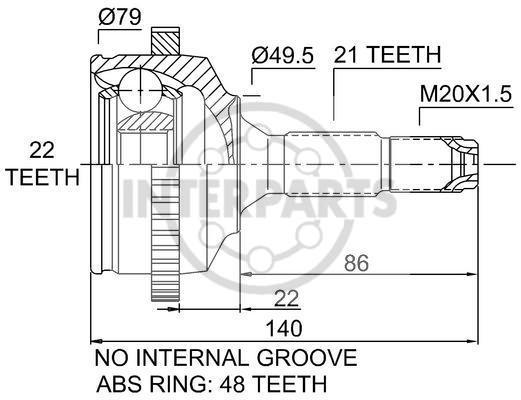 granāta OJ-1492  ārējā Peugeot 106 , 206 96-  21/49.5/22  abs48