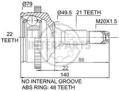 granāta OJ-1492  ārējā Peugeot 106 , 206 96-  21/49.5/22  abs48