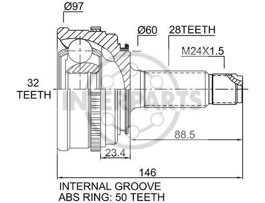 Granāta OJ-0817 151131A 22352 Honda Accord 90-98; Prelude 87-92; Acura Legend 88-91 abs50 28/60/32