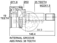 Granāta OJ-0653 Hyundai Getz 1.1 02-> ; Atos 98->03-> ABS