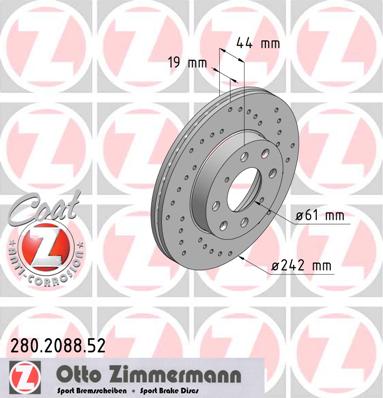 bremžu disks 280.2088.52    HONDA SPORT Coat Z