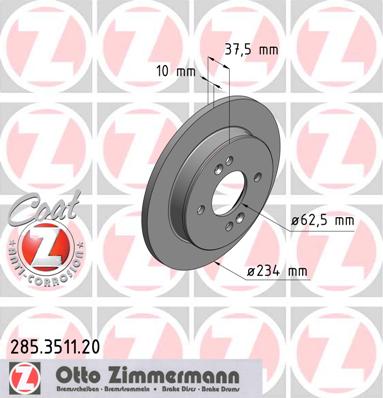 bremžu disks 285.3511.20    HYUNDAI/KIA Coat Z