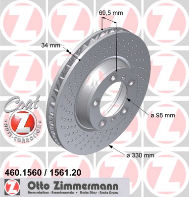 bremžu disks 460.1561.20    PORSCHE RIGHT SIDE Coat Z