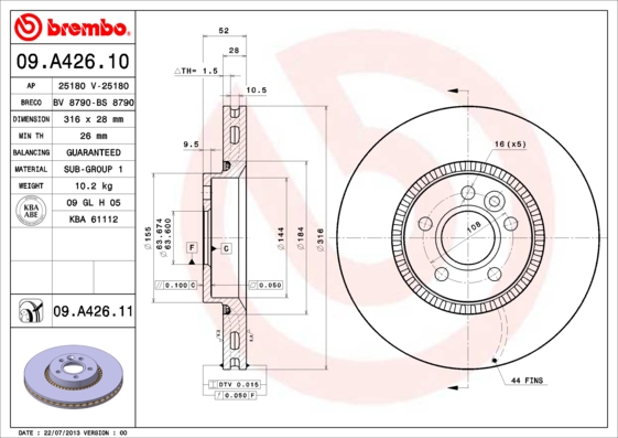 Bremžu disks 09.A426.11