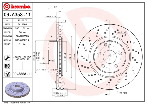 Bremžu disks 09.A353.11