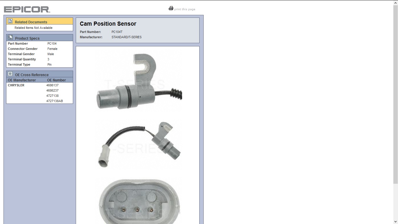 Sensors OE/96098 PC104T 4686137  4686237  4727138