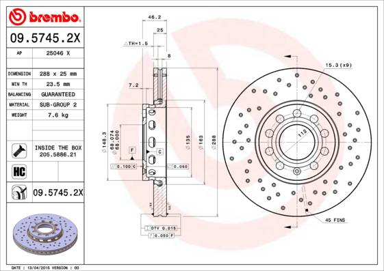 Bremžu disks 09.5745.2x