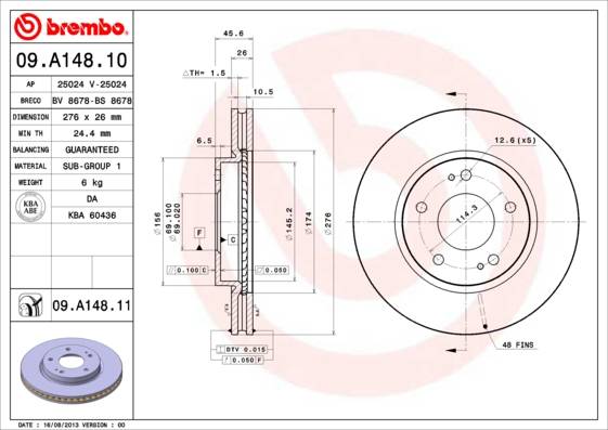 Bremžu disks 09.A148.10 RAY/76921 BR5399