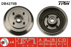 Bremžu trumuļi DB4275B  ar gultņiem