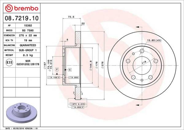 Bremžu disks 08.7219.10
