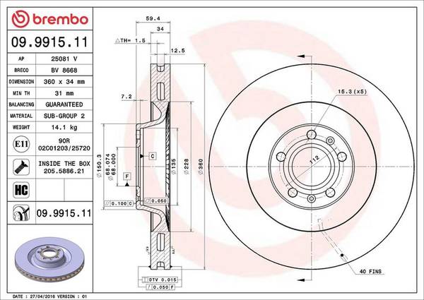 Bremžu disks 09.9915.11