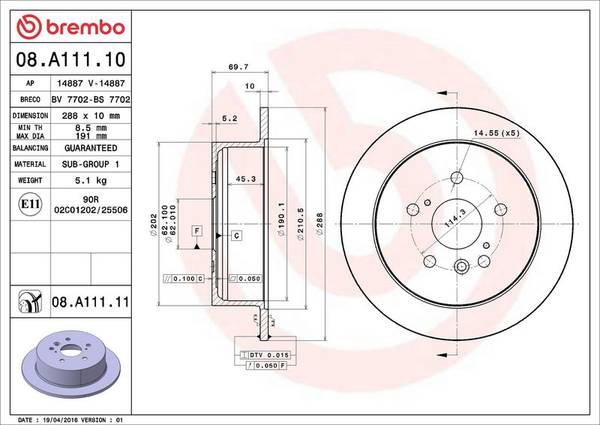 Bremžu disks 08.A111.11